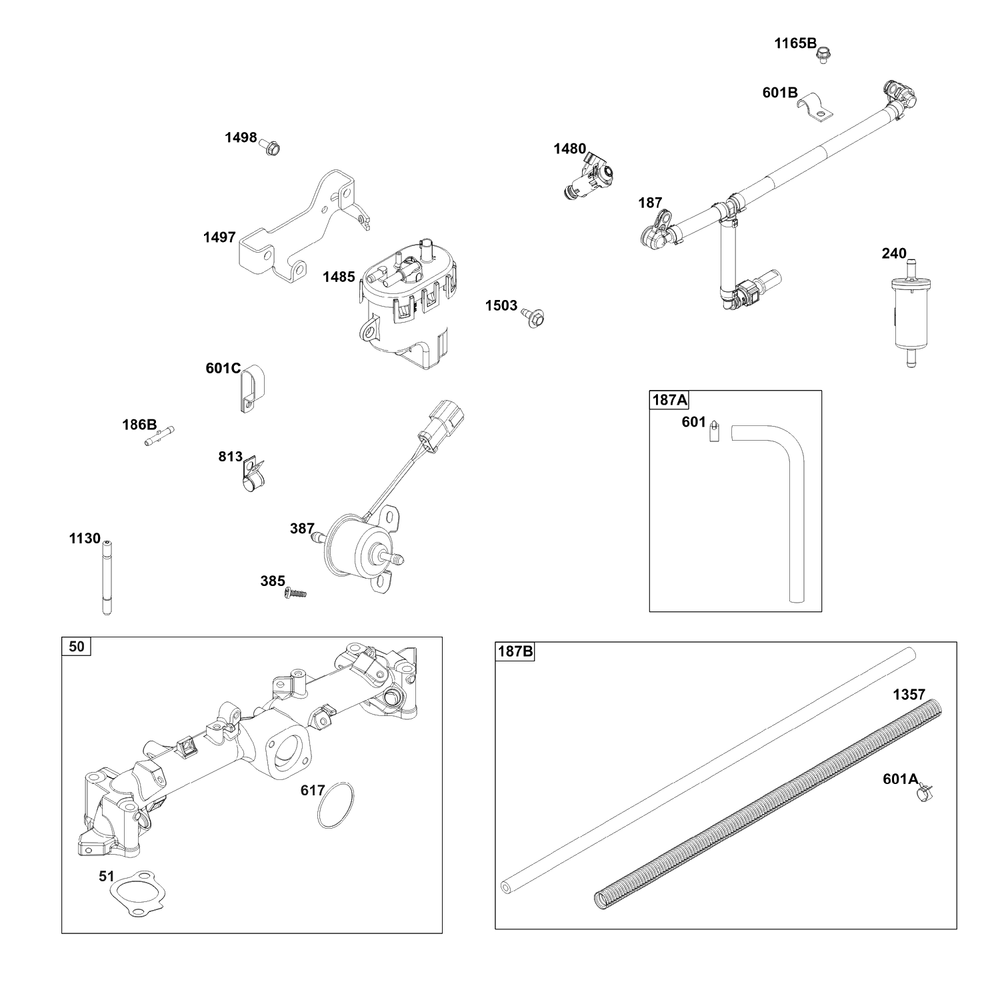 Fuel Supply Group Diagram and Parts List for 61G877-0016-J1  Briggs and Stratton Engine